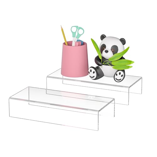 Acrylic Shelf Riser 10x4.3x2 pack of 2, Clear Display Shelf 10” for Figure, Cosmetics, Bags, Shoes, Toys, Collectibles, 10x4.3x2 Inch - size: 10x4.3x2 Inch