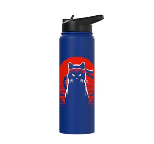 Japanese Cats Lovers And Cool Fighting Ninja Cat Fighter Stainless Steel Insulated Water Bottle - color: Royal Blue
