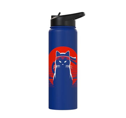 Japanese Cats Lovers And Cool Fighting Ninja Cat Fighter Stainless Steel Insulated Water Bottle - color: Royal Blue