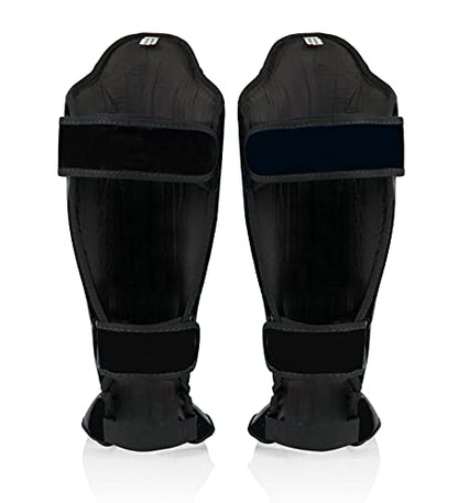 Fairtex SP5 Black Medium Shin Guard + Fairtex Muay Thai Handwrap Black 180 inch