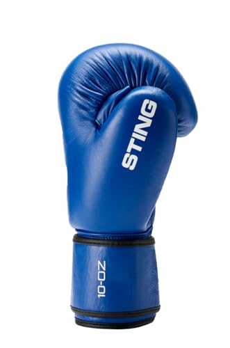 STING USA Boxing Approved Competition Leather Boxing Gloves | Hi Flow Core Padding, 50/50 Weight Distribution, 3-Inch Wrist Strap, Tested to 10,000 Strikes