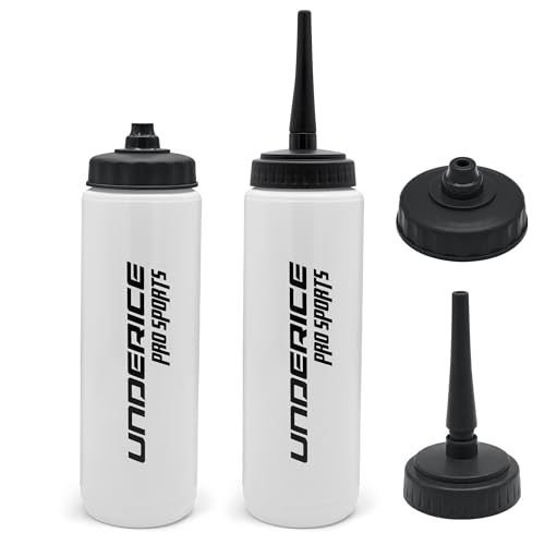 UICE Water Bottle with Straw,1 Liter Easy Squeeze Bottles for Hockey Straight Long Straw Built In Finger Grip,Sports Water Bottle for Football, Lacrosse, Boxing,Fitness-White - color: white