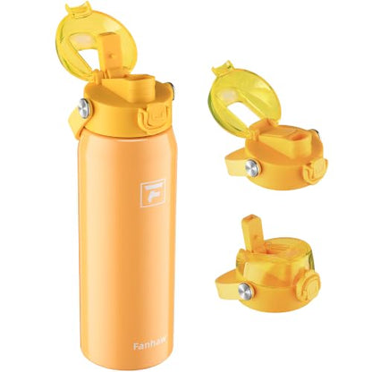 Fanhaw 24 oz Insulated Stainless Steel Water Bottle with 2-in-1 Straw& Chug Lid, Leakproof Wide Mouth Vacuum Bottle for School, Sports, Kids, Teens& Adults, Back to School Essentials (Saffron Yellow) - color: Saffron Yellow