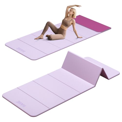 HAHE 7-Fold Design Extra Thick Yoga Mat 72"L x 24"W x 0.47", TPE | Fitness Exercise Mats, Non-Slip Foldable Yoga Mat, High Density, Portable for Men & Women, Yoga, Pilates, Home Gym - color: Deep Pink & Light Pink