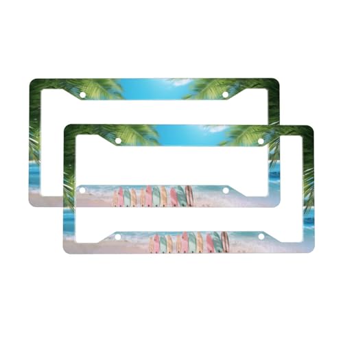 Palm Tree License Plate Frame 2 Pack Accessories Cars Decor 12.3 X 6.3 Inches for Men Women - color: Palm Tree
