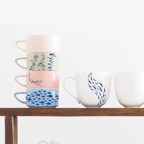 PLIGREAT 5 Pcs School of Fish Underglaze Transfer for Pottery, Ceramic Clay Transfer Paper Blue Rustic Ceramic Tile Decals Under Glaze Transfers for DIY Handicraft Supplies, 20.5x14.6in - style: School of Fish