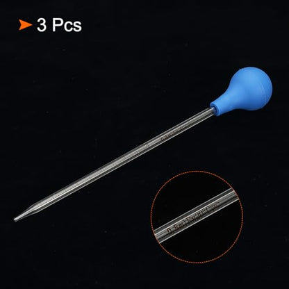 PATIKIL Graduated Dropper Pipettes Kit, 3pcs 0.5ml Borosilicate Glass Pipette with Rubber Cap for Transfer Liquid for Lab, Chemistry, Clear, 7.9" - size: 0.5ml