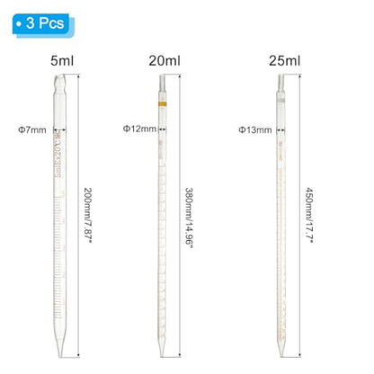 PATIKIL Graduated Dropper Pipettes Kit, 3 Pack 5ml/20ml/25ml Borosilicate Glass Pipette with Rubber Squeeze Bulb for Transfer Liquid for Lab, Chemistry - size: 5ml/20ml/25ml