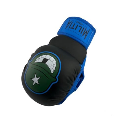 Milita MMA - 7oz MMA Sparring and Training Gloves, Open Palm, Men & Women & Children, Kickboxing, Boxing Mauy Thai, Hybrid MMA Grappling, Padded Fingerless Gloves - color: Blue and Black, size: Small
