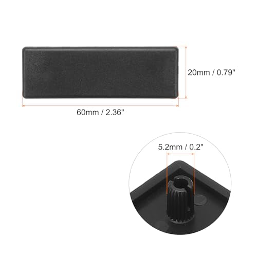MECCANIXITY 20Pcs Standard Plastic Rectangle Aluminum Extrusion End Cap Black Hole Dia 5.2mm 60x20mm for Trolley, Fish Tank Rack, Storage Rack - size: 60x20mm