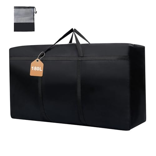 180L/47.5 Gallons Extra Large Storage Bags Jumbo Duffle Bag for Travel Moving Totes Boxes Heavy Duty Stronger Handles Zippers Reusable Storage Totes for Bassinet Clothes Blankets Dorms - color: Black 180L