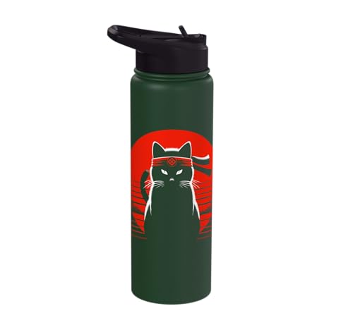Japanese Cats Lovers And Cool Fighting Ninja Cat Fighter Stainless Steel Insulated Water Bottle - color: Dark Green