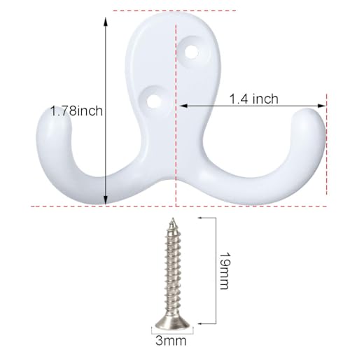 IBosins 28 Pack White Double Prong Coat Hooks Wall Mounted with 56 Screws - color: 28 Pcs White