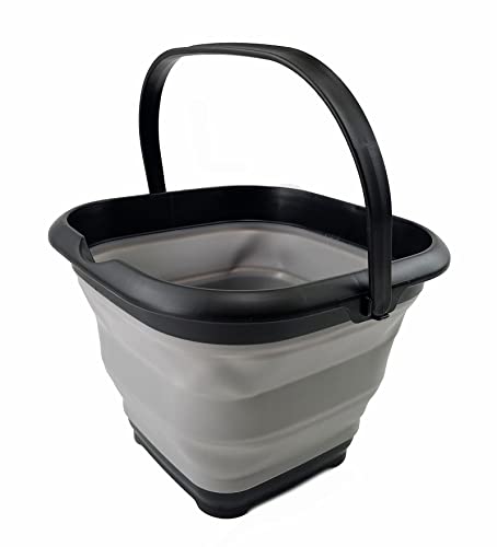 SAMMART 8.5L (2.2 Gallon) Collapsible Square Handy Bucket/Foldable SquareWater Pail/Portable Tub with Handle. Size 31cm (Square) (Black/Alloy Grey) - color: Black/Alloy Grey