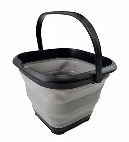 SAMMART 8.5L (2.2 Gallon) Collapsible Square Handy Bucket/Foldable SquareWater Pail/Portable Tub with Handle. Size 31cm (Square) (Black/Alloy Grey) - color: Black/Alloy Grey