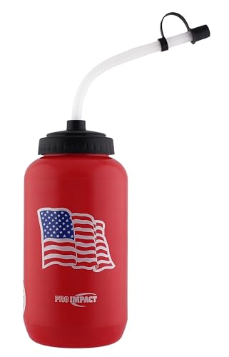 Squeezable Water Bottle Bendable Long Straw - LDPE BPA Free Plastic - Hydration for Baseball Hockey Gym MMA Yoga Boxing Cycling Softball Football Lacrosse (35.5 Oz.) - style: Red American Flag