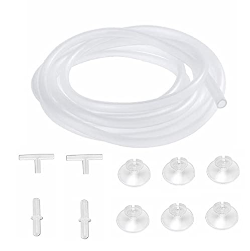 Flexible Air-Line Tubing for Aquarium, 10Meter/ 33Ft，4mm ID x 6mm OD, Silicone Tube, with 6 Suction Cups, 4 Connectors
