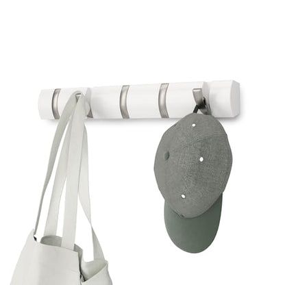 Umbra Flip Coat Rack, Wall Mounted 5-Hook Space Saving, White/Nickel - color: White/Nickel, size: 5 hook