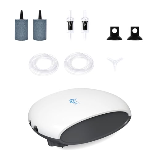 AQQA Air Pump Aquarium Quiet Oxygen Aerator Pump Dual Outlets Fish Tank Bubbler Pump with Air Tubes Air Stones & Check Valve (5W for Up to 160 Gal) - size: 5W
