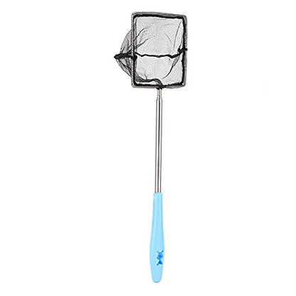Aquarium Fine Mesh Stainless Steel Extendable Fish Net Skimmer for Shrimp with Nonslip Handle for Wall Hanging Blue Square for Shrimp, Small Fish - size: Square