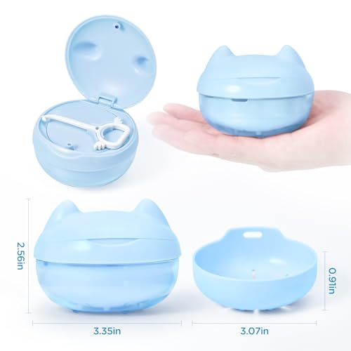 Retainer Case Denture Bath Case Basket Mirror Leak-proof Blue Cat - color: Blue Cat