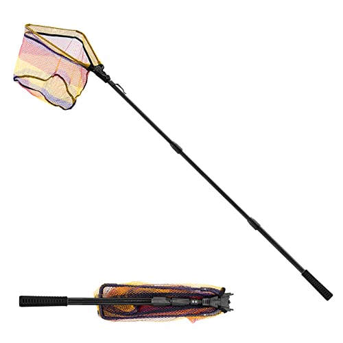 SANLIKE Telescopic Foldable Fishing Landing Net, 98.4in Fiberglass Handle with Rubber Coated Mesh, Aluminum Hoop for Freshwater Saltwater Bass Fishing