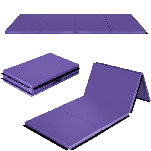 Gymnastics Mat 4'x10'x2" Thick Tumbling Mat with Carrying Handles Floding Interlocking Gym Mat for Gymnastics, Wrestling, MMA, Martial Arts, Stretching, Core Workouts - color: Violet