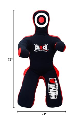 MMA Grappling Dummy, Training Punching Bag, Black and Red, Canvas Material, Sitting Position with Target - color: Black, size: 6ft (72")
