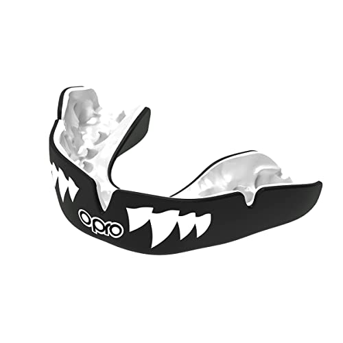 OPRO Instant Custom Fit Moldable Mouth Guard, Dentist Level, Adults & Kids - color: Black Jaws - Black/White/White, size: Adult (10+)