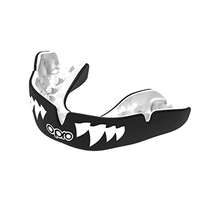 OPRO Instant Custom Fit Moldable Mouth Guard, Dentist Level, Adults & Kids - color: Black Jaws - Black/White/White, size: Adult (10+)