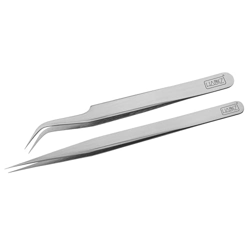 HADIZ Precision Tweezers Stainless Steel Extra Fine Pointed & Curved Tweezer for Craft Hobby Electronics Soldering Experimental Work Jewelry-Making Industrial Tweezer(2 pcs)