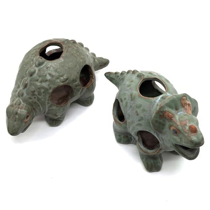 M2cbridge Aquarium Ceramic Cave Rock for Betta Shrimp Cichlid Fish Hideout Decor (Small Dinosaur 2pcs)