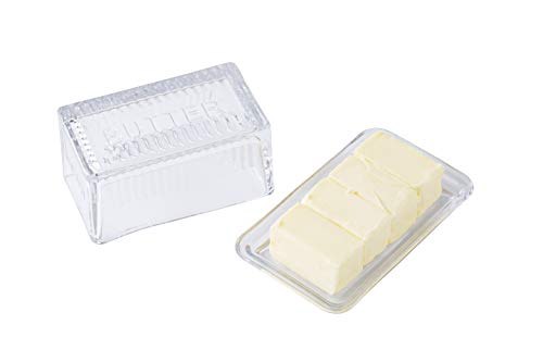 Tablecraft Double Dish, Clear Glass, Embossed Butter, 6.5 x 4 x 3.5