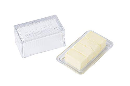 Tablecraft Double Dish, Clear Glass, Embossed Butter, 6.5 x 4 x 3.5