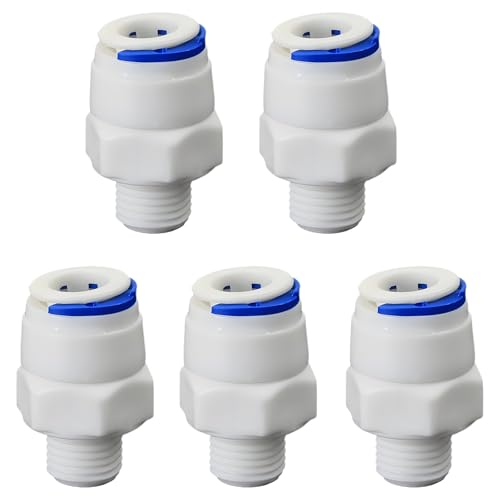 1/4"M to 3/8" Tube Push-Fit Adapter, 5 Pcs | Quick-connect adapter for RO reverse osmosis water filter systems, beverage dispensers & water purifiers.