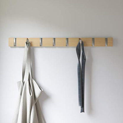 Umbra Flip Coat Rack, Wall Mount 8-Hook, Space Saving, Natural/Nickel - color: Natural, size: 8 hook