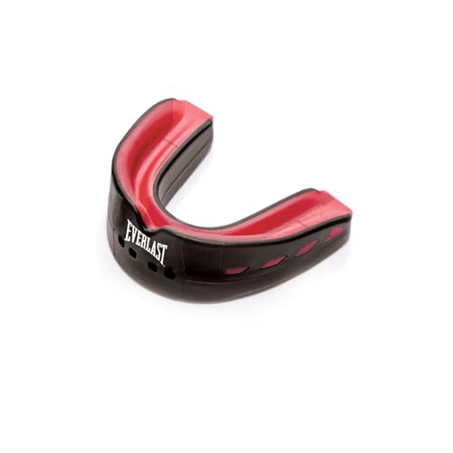 Everlast EverShield Boxing Mouth Guard | MMA | Adult Mouthguard with Case | Double-Layered, Boil, Bite Fit, Wrestling - color: Black/Red