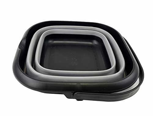 SAMMART 8.5L (2.2 Gallon) Collapsible Square Handy Bucket/Foldable SquareWater Pail/Portable Tub with Handle. Size 31cm (Square) (Black/Alloy Grey) - color: Black/Alloy Grey