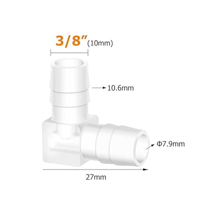 3/8" Hose Barb 90 Degree Elbow L Fitting, Plastic 2 Way Equal Barbed Joint Splicer Mender Union Adapter Hose Fitting (Pack of 7) - size: 3/8" (7Pcs)
