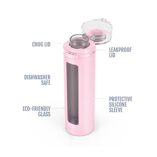 Ello Syndicate 20oz Glass Water Bottle with Flip Lid and Sleeve, Cashmere - color: Cashmere Pink, size: 20 Ounces