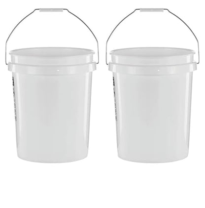 2 Pack 5 Gallon White Plastic Utility Bucket - Round Comfort Handle Multi-Purpose Bucket for Home/Garage/Garden/Cleaning