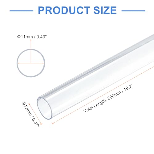 uxcell 10 Pcs Clear Plastic Rigid Tubing 11mm ID x 12mm OD, 0.5 Meters Length Round Polycarbonate Tubing for Aquarium Water Pipe, Water Cooling System, Plumbing - size: 11mm x 12mm