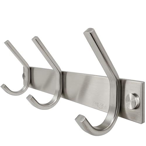 WEBI Sturdy Stainless Steel 304 Hook Rail Coat Rack with 3 Hooks, Great Home Storage & Organization for Bedroom, Bathroom, Foyer, Hallway, Brushed Finish - size: 3 Hooks