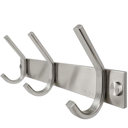 WEBI Sturdy Stainless Steel 304 Hook Rail Coat Rack with 3 Hooks, Great Home Storage & Organization for Bedroom, Bathroom, Foyer, Hallway, Brushed Finish - size: 3 Hooks