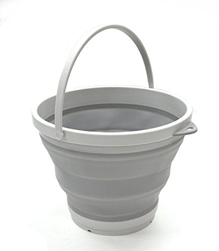 SAMMART 7L (1.8 Gallon) Collapsible Plastic Bucket - Foldable Round Tub - Portable Fishing Water Pail - Space Saving Outdoor Waterpot, Size 28cm Dia (1, Grey)