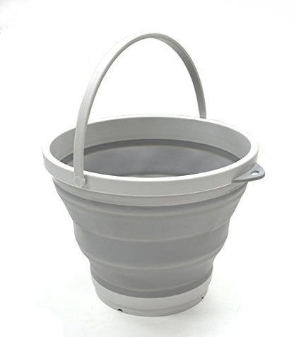SAMMART 7L (1.8 Gallon) Collapsible Plastic Bucket - Foldable Round Tub - Portable Fishing Water Pail - Space Saving Outdoor Waterpot, Size 28cm Dia (1, Grey)