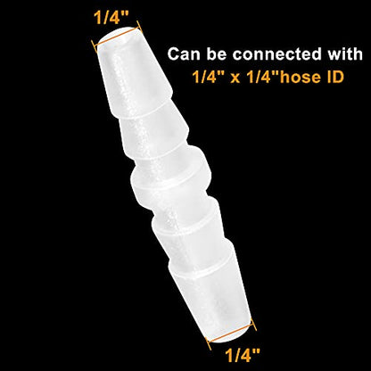 Feelers 1/4" x 1/4" Plastic Hose Barb Fitting 15 Pack, Equal Barbed Splicer Connector, Straight Union Adapter for Aquarium, Air Line, Fuel Line, Liquid Transfer