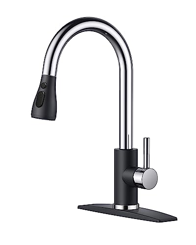 FORIOUS Kitchen Faucets with Pull Down Sprayer, High Arc Single Handle Classic Stainless Steel Sink Faucet 1 or 3 Hole, Suitable for Farmhouse Camper Laundry Rv Bar, Black Chrome - color: Black&Chrome, style: Classic