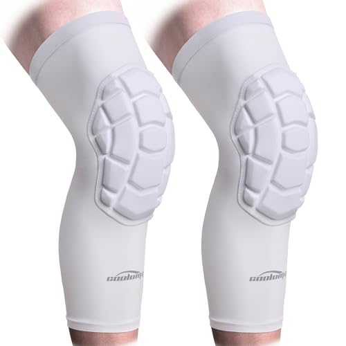 COOLOMG Football Knee Pads Wrestling Basketball Volleyball Youth Kids Adult | Protective Knee Compression Sleeves - color: White, size: Medium