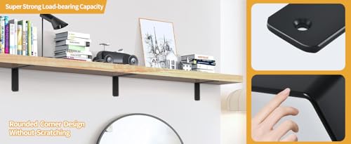 4 Pack - L 11" x H 6" x W1.5, 5mm Thick Black L Shelf Bracket, Iron Shelf Brackets, Metal Shelf Brackets, Floating Shelf, Shelf Supports with Screws - size: 11''x6'', style: Black 4 Pack